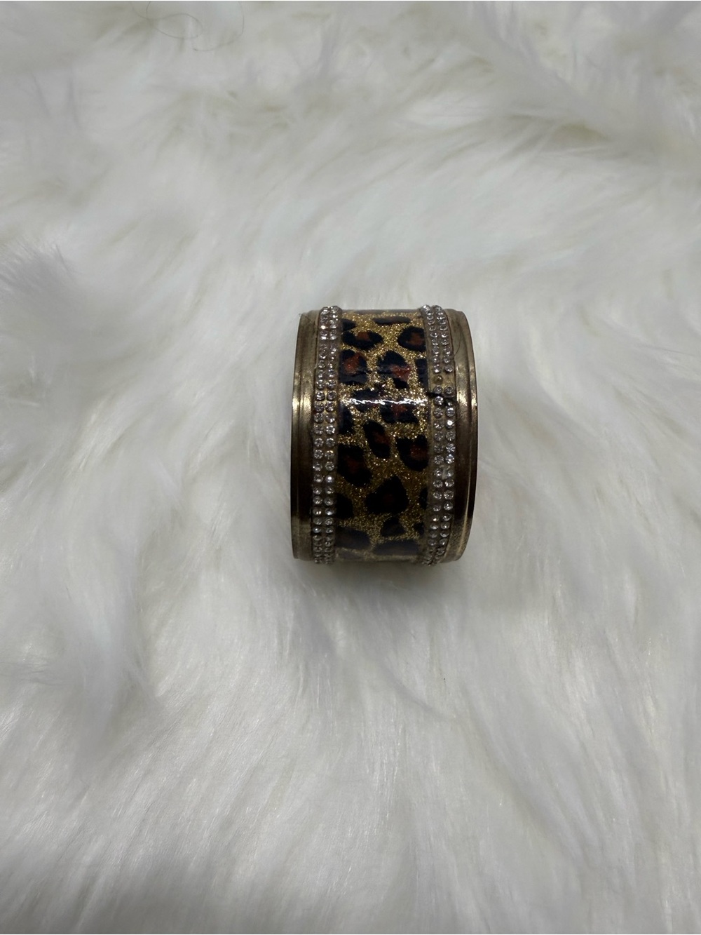 Leopard Print Wide Cuff Bracelet with Crystal Trim - Gold and Black